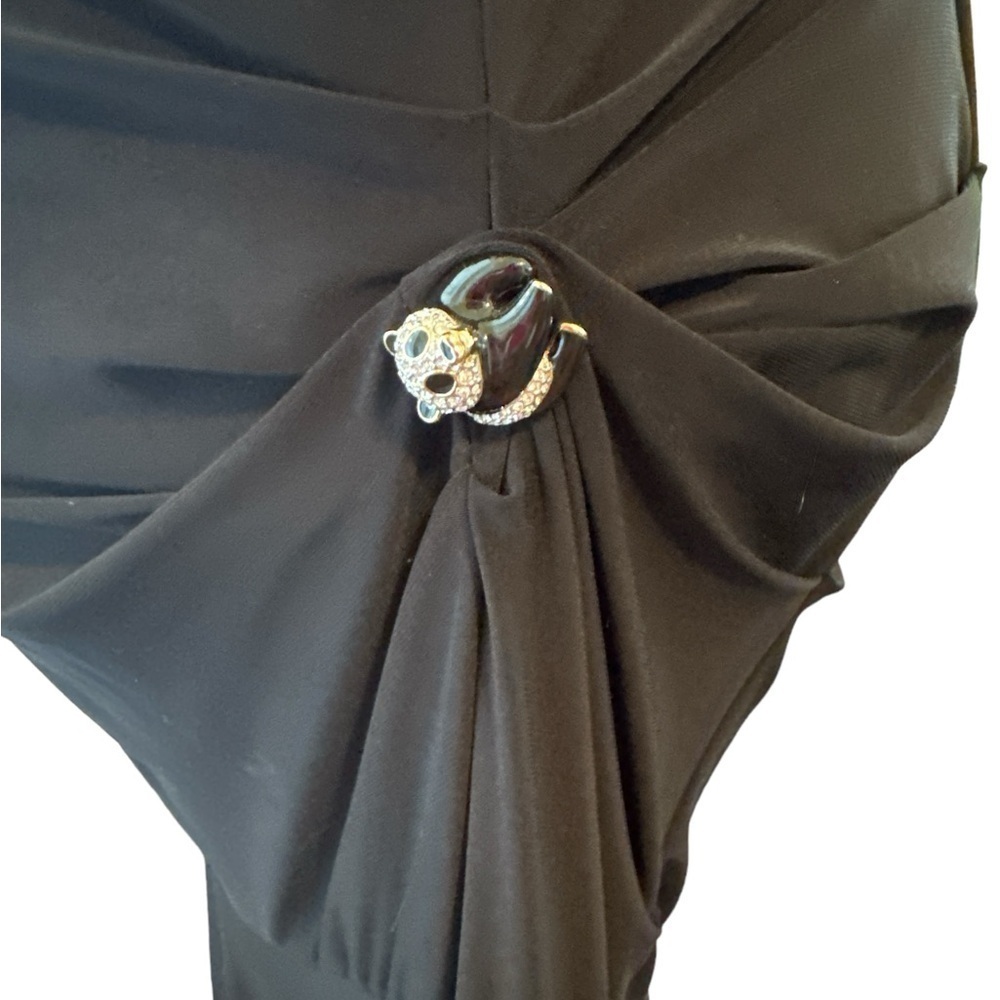 Betsy & Adam Black One Shoulder Ruched Gown Rhinestone Detail Size M - Picture 5 of 16